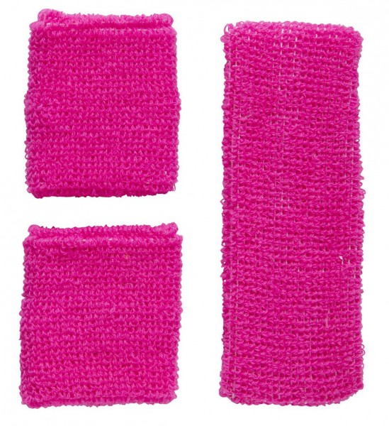 Neon Schweißbandset ° Stirnband, 2x Armbänder ° Pink