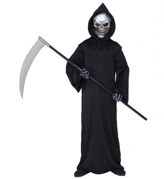 Sensemann ° Tunika, Holographische Totenkopfmaske mit Kapuze, Knochenhandschuhe