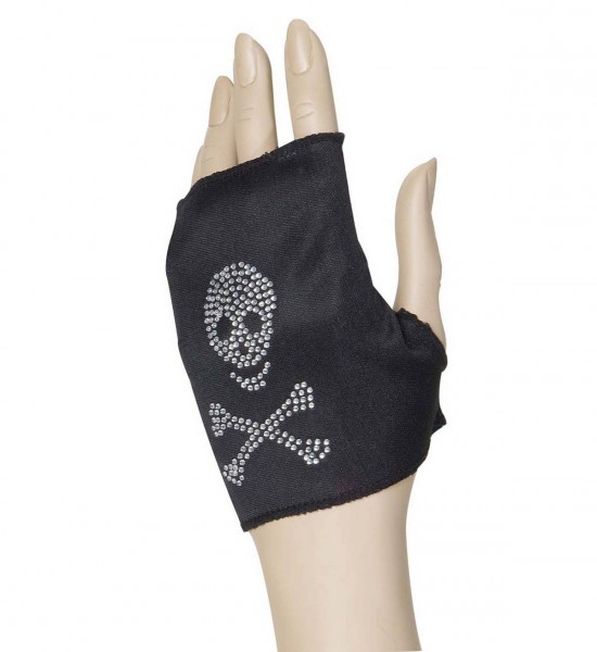 Handschuh ohne Finger mit Strasstotenkopf ° OneSize
