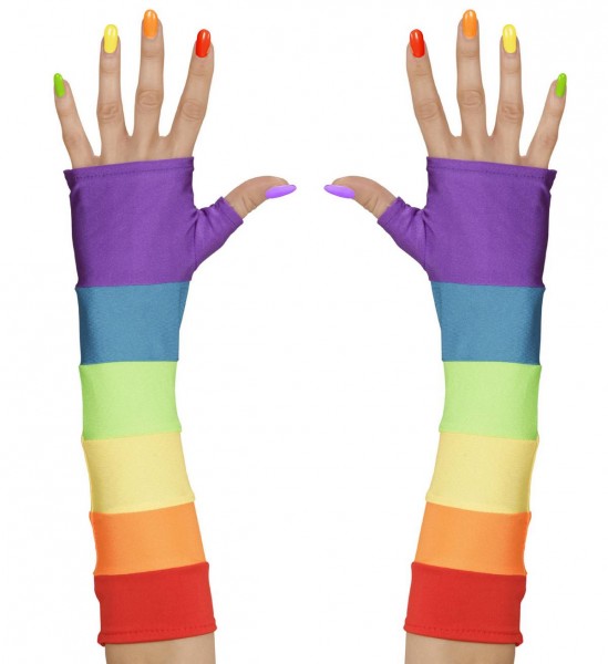 Fingerlose Satinhandschuhe in Regenbogenfarbe ° Mehrfarbig ° OneSize