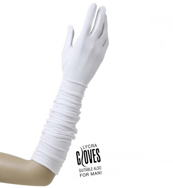 Geraffte Handschuhe - dehnbar, passend auch für Männer ° Weiß ° 37 cm ° OneSize