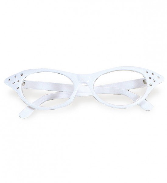 50er Jahre Brille mit Strasssteinen ° Weiß