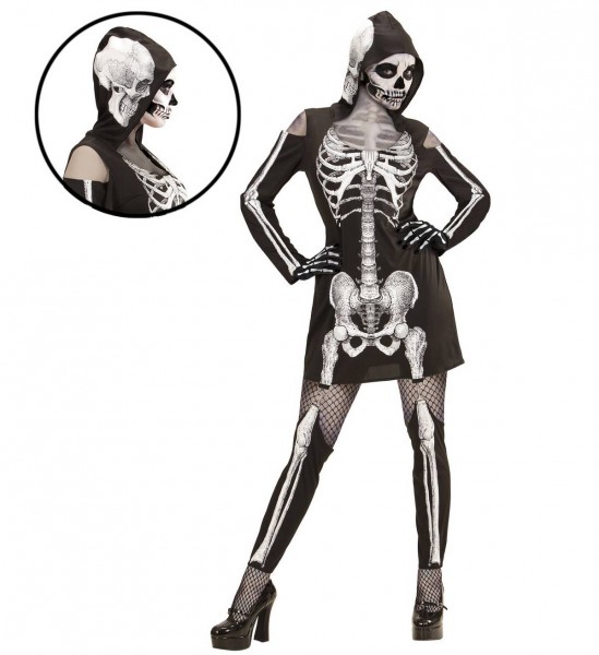 Skelettlady ° Kleid mit Kapuze, Strapsen, Leggings
